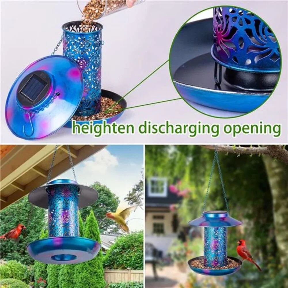 Solar Bird Feeder for Outdoors Hanging, Metal Wild Cardinals Garden Lantern